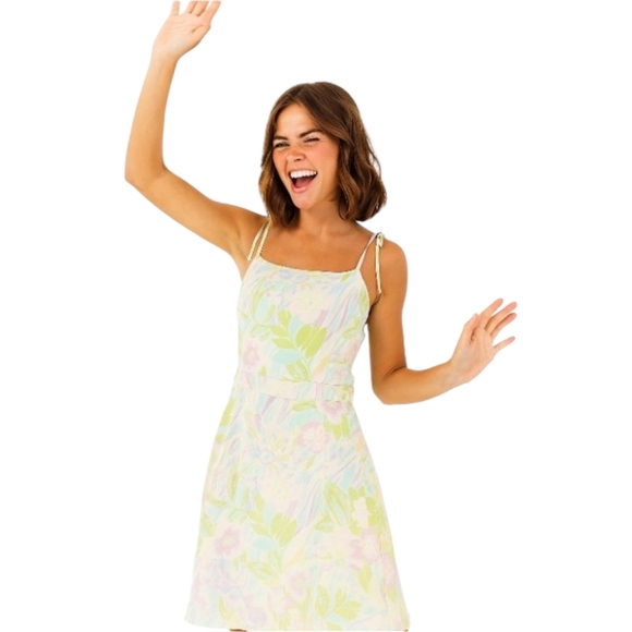 Tori Richard Honolulu Colorful Tie Shoulder Silk Midi Dress Size 4  Pastel - Picture 1 of 9